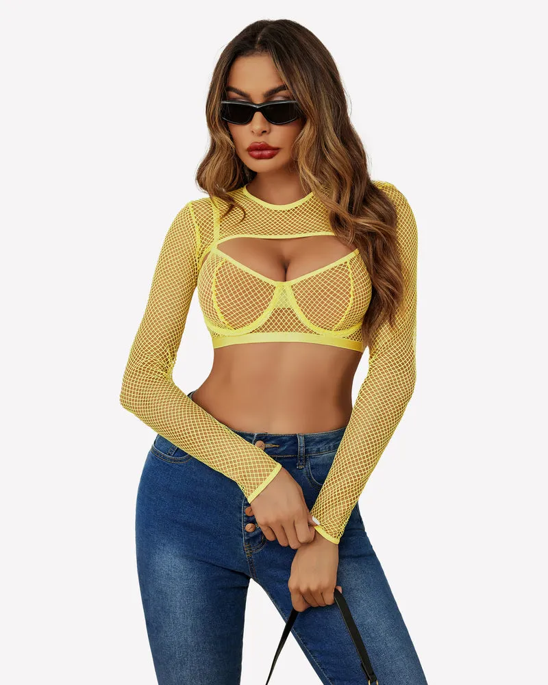 3 Pcs Fishnet Crop Sheer Sets