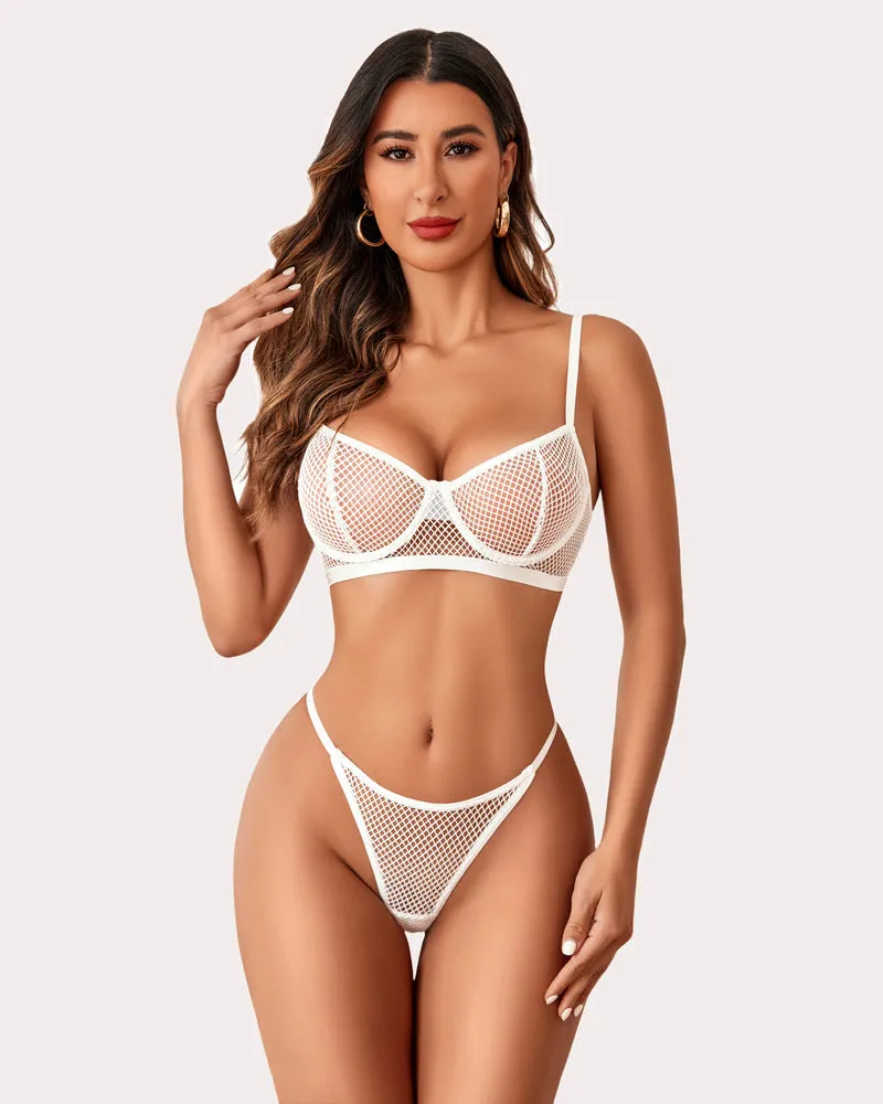 3 Pcs Fishnet Crop Sheer Sets