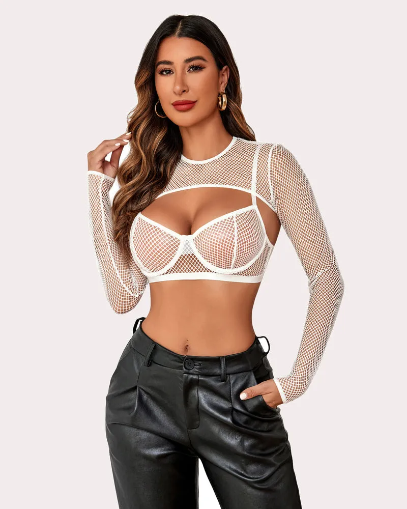 3 Pcs Fishnet Crop Sheer Sets