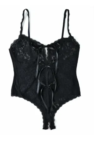 Aliyah Crotchless Lace Plus Size Teddy in Black
