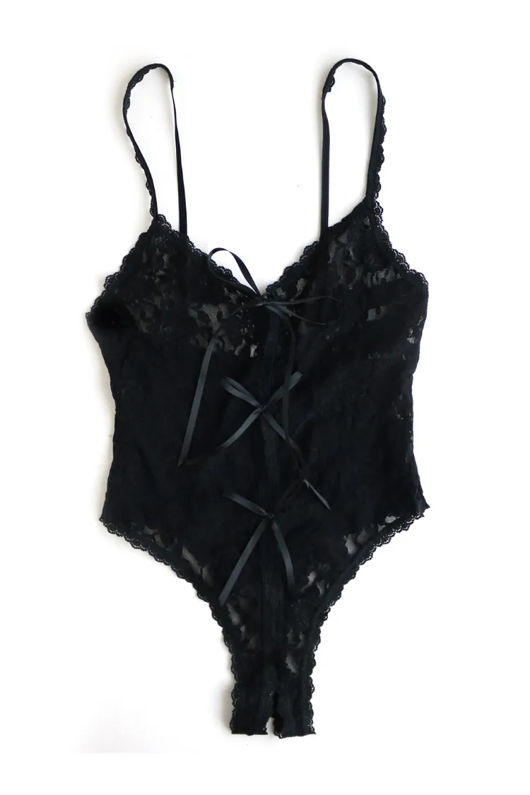 Aliyah Crotchless Lace Teddy in Black