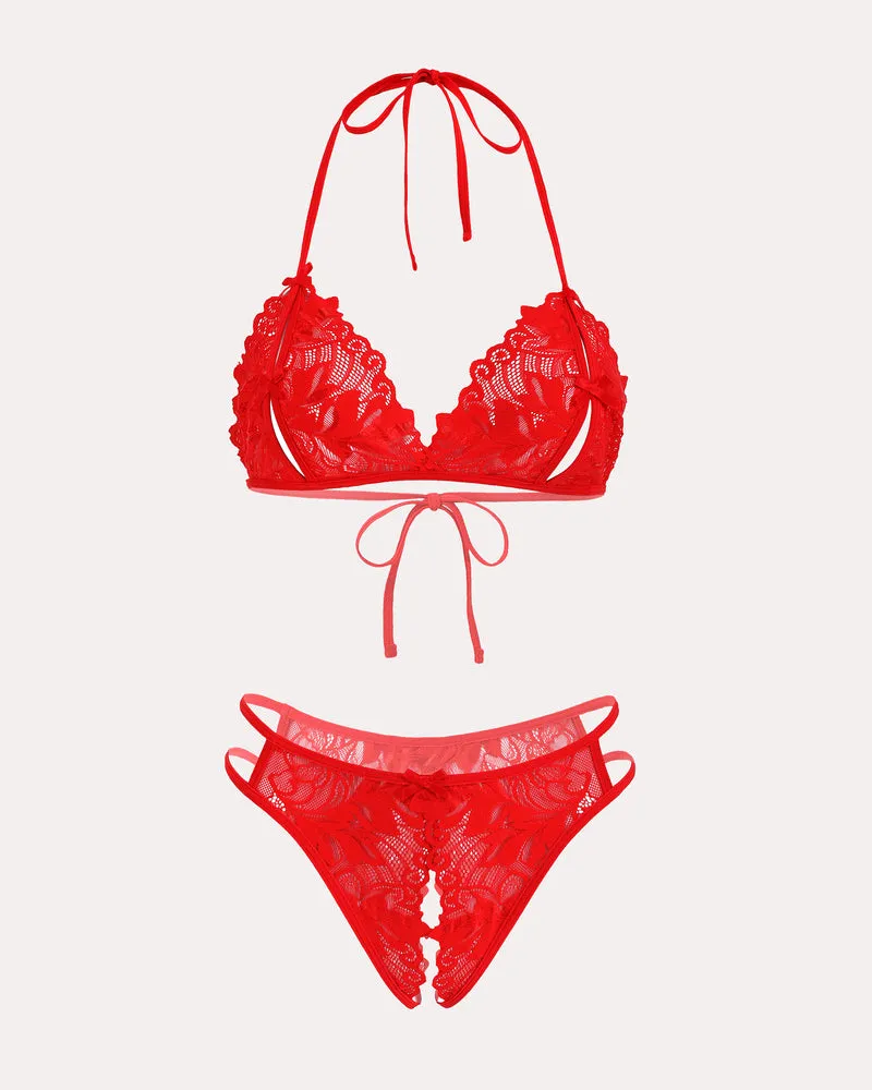 Bra and Panty Set Halter Lace 2 Piece Set