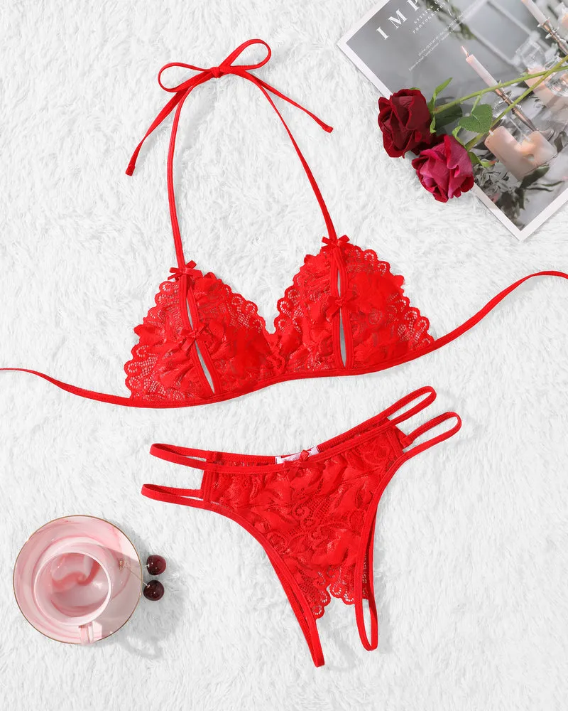 Bra and Panty Set Halter Lace 2 Piece Set