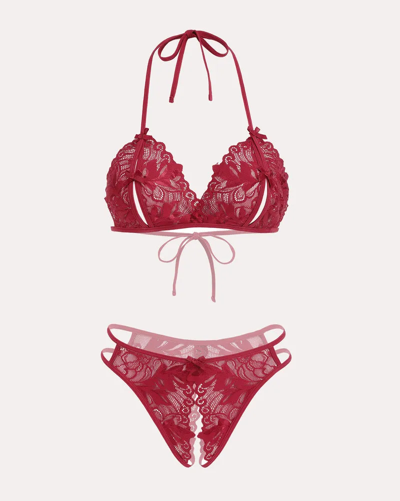 Bra and Panty Set Halter Lace 2 Piece Set