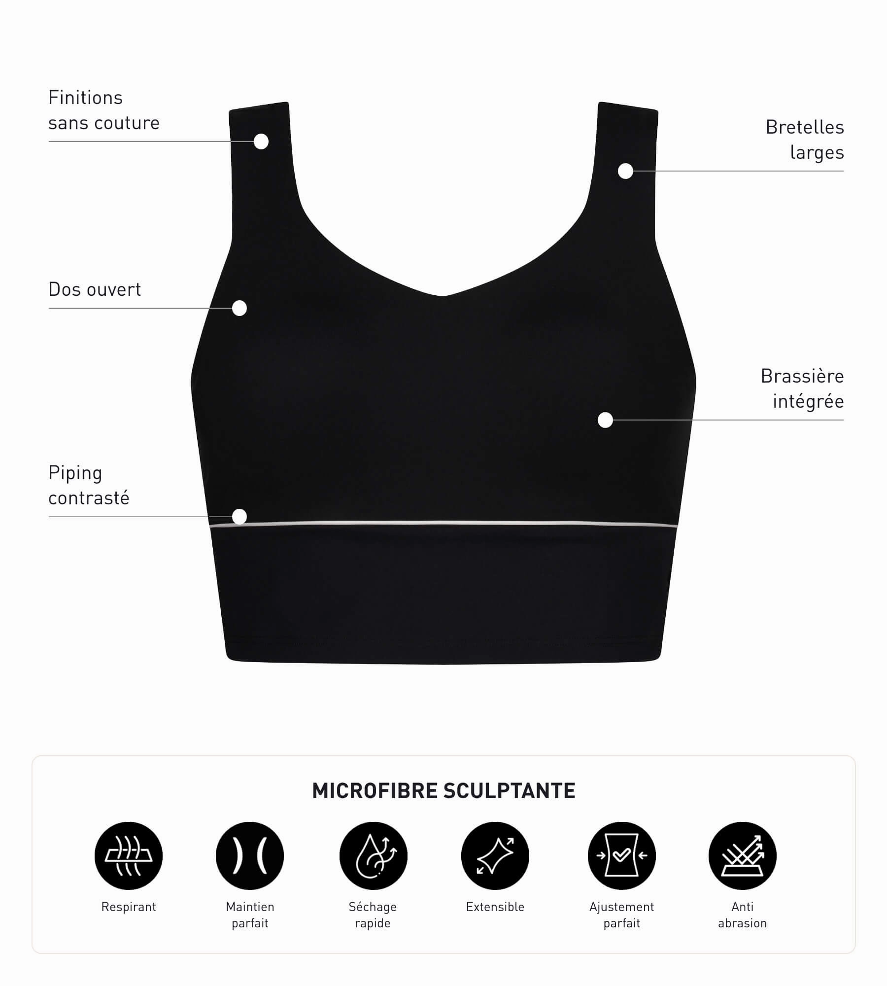 Brassière longue en microfibre sculptante noire Dim Move