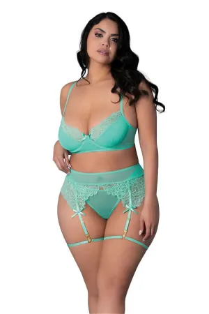 Caribbean Crush Demi Bra &amp; Thong w/ Thigh Garter Set