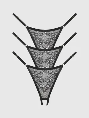 Chiara Crotchless Lace Thong 3 Pack