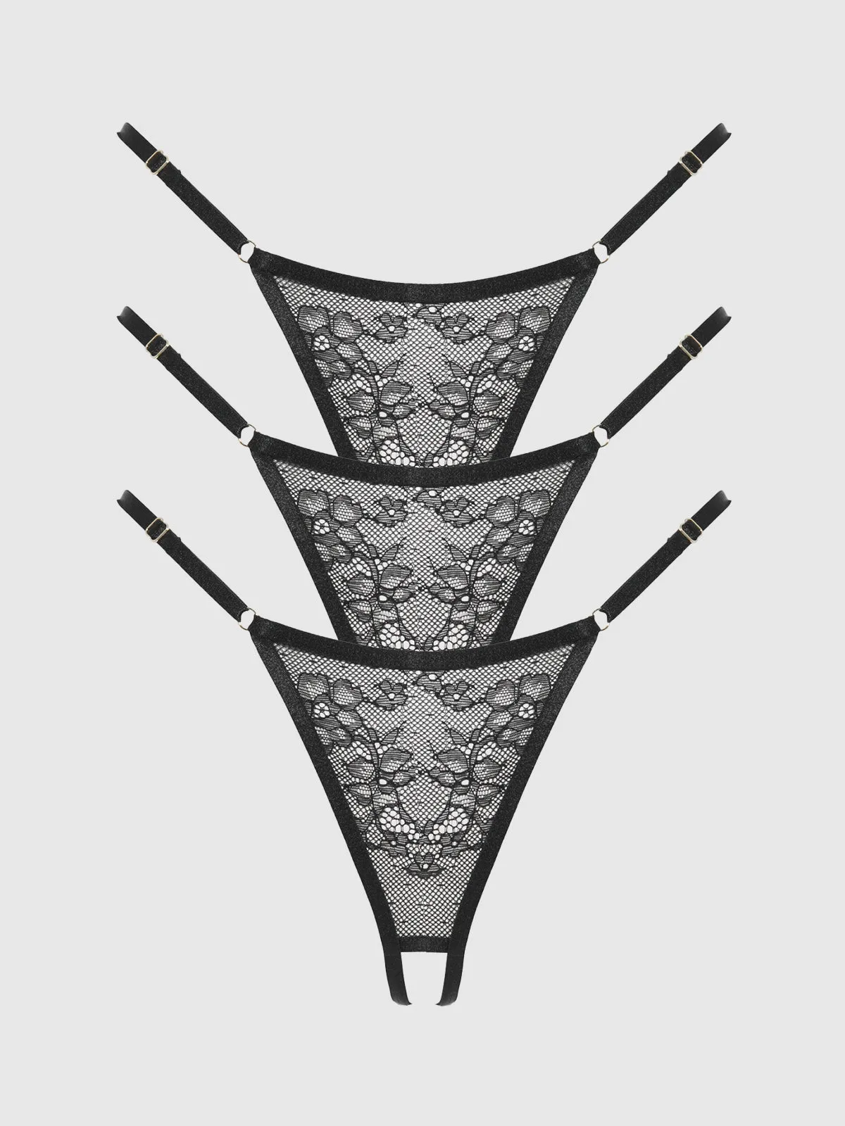 Chiara Crotchless Lace Thong 3 Pack