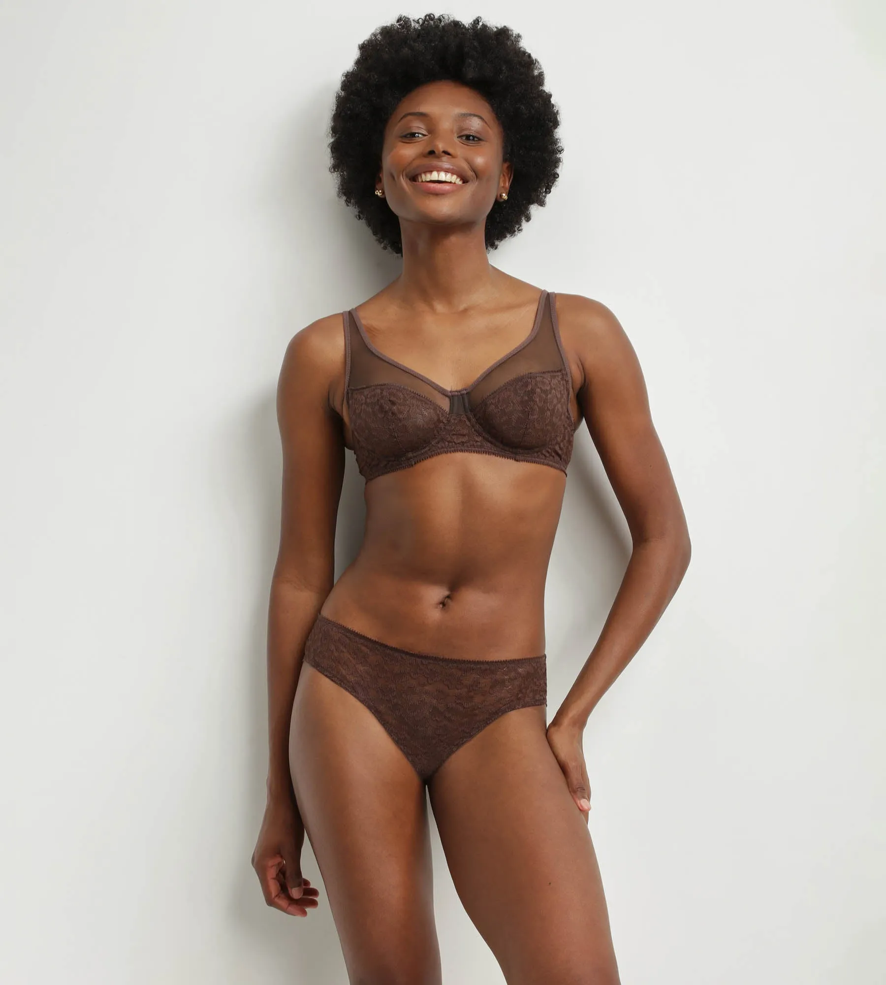 Chocolate leopard lace push-up bra Dim Generous