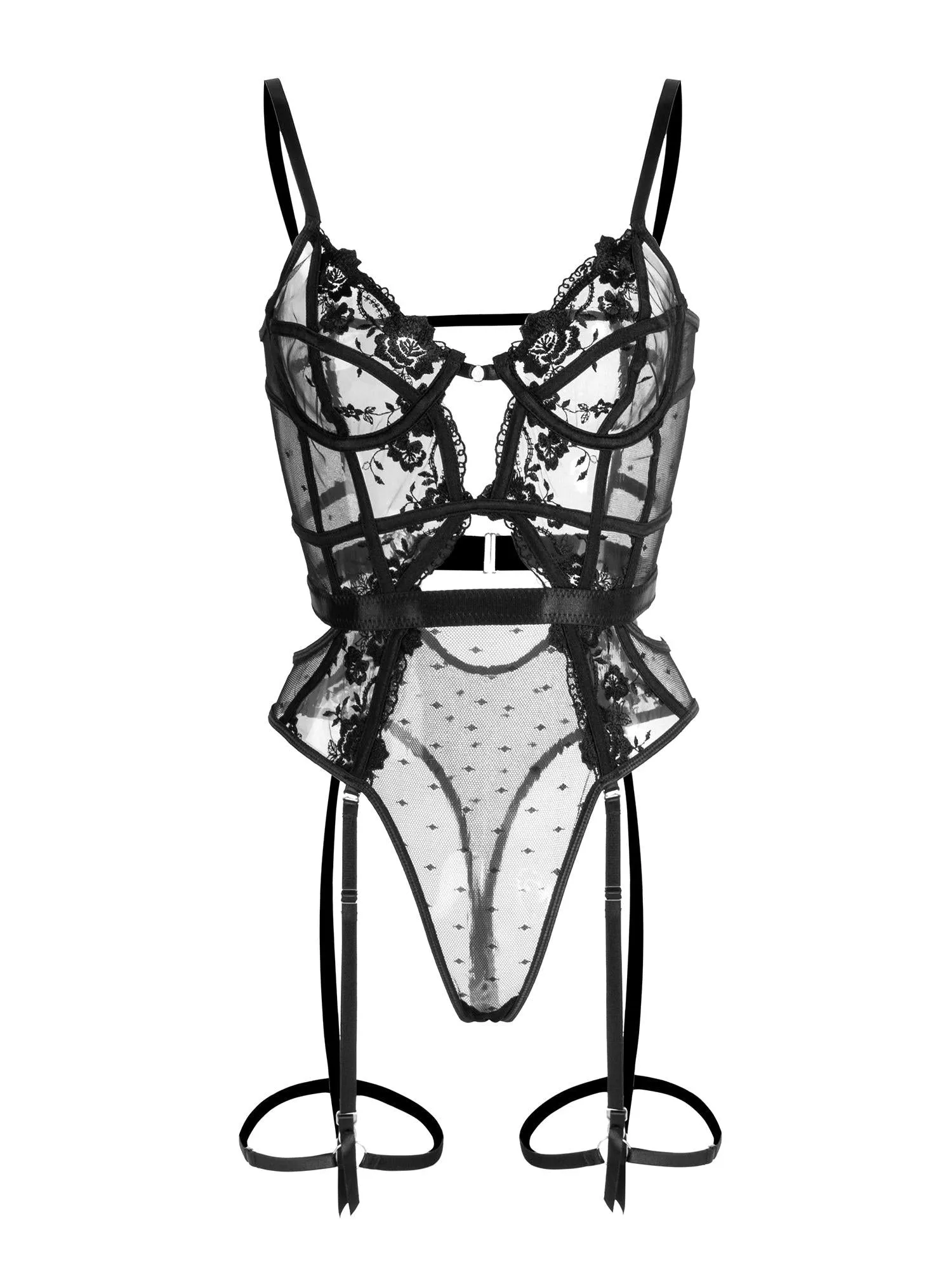 Claire Embroidered Lace Bodysuit In Black
