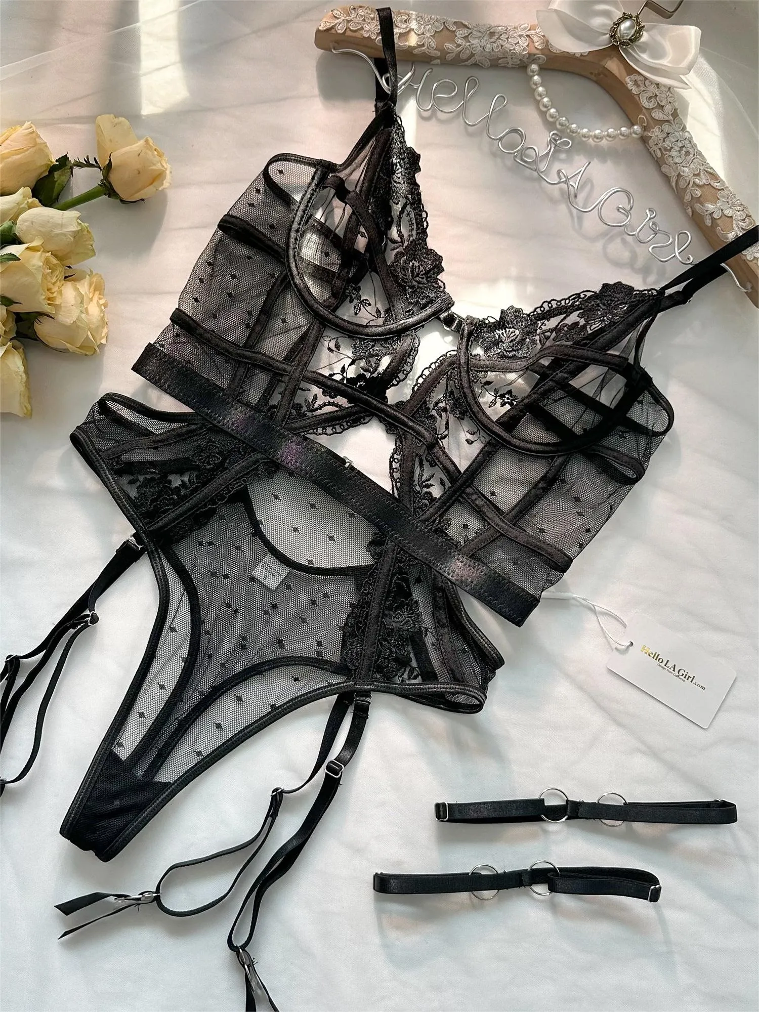 Claire Embroidered Lace Bodysuit In Black