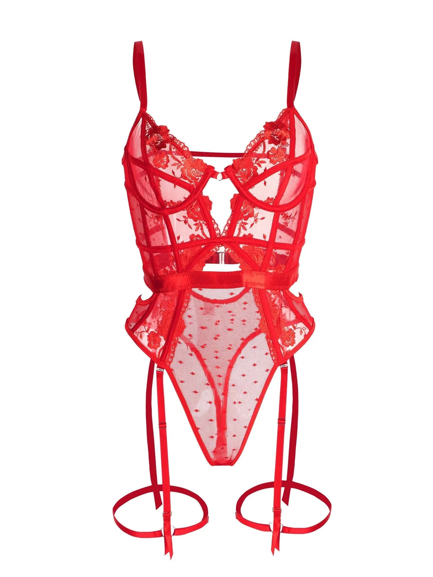 Claire Embroidered Lace Bodysuit In Red