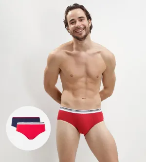 Classic colors 2 pack briefs in denim blue and red with contrast waistband