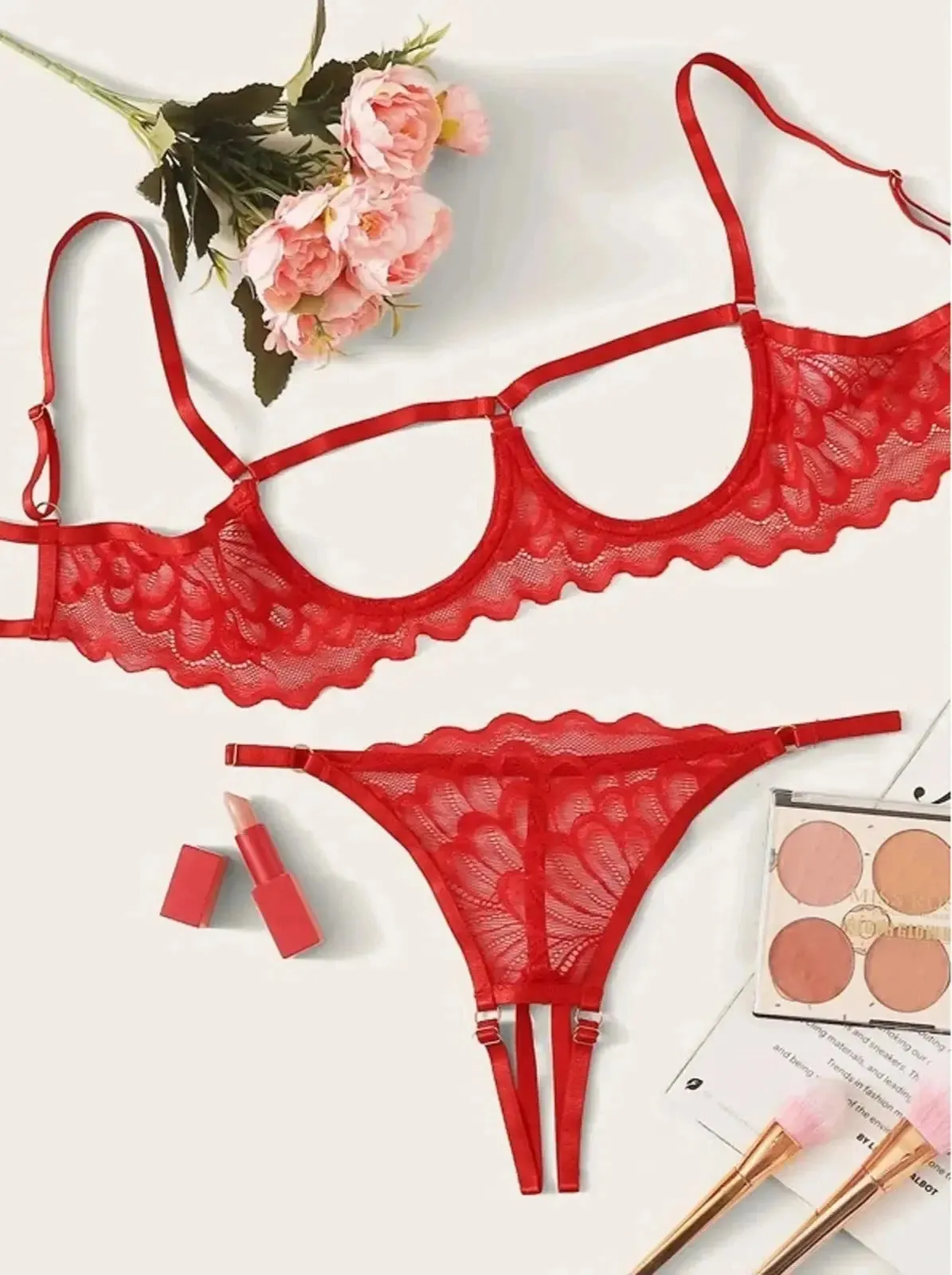 Crotchless Lingerie Open Bra Set