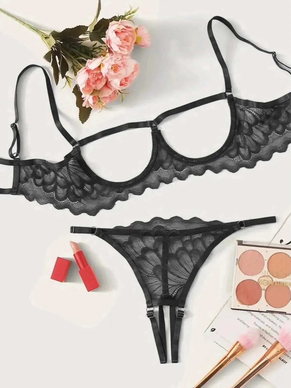 Crotchless Lingerie Open Bra Set