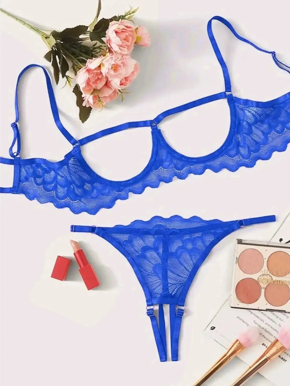 Crotchless Lingerie Open Bra Set