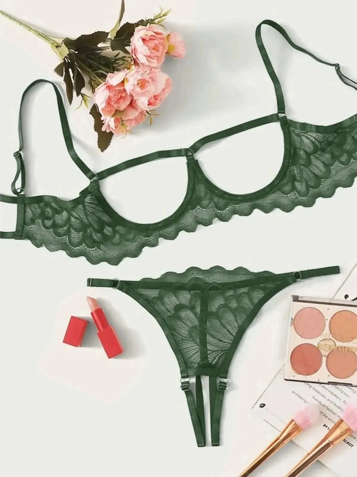Crotchless Lingerie Open Bra Set