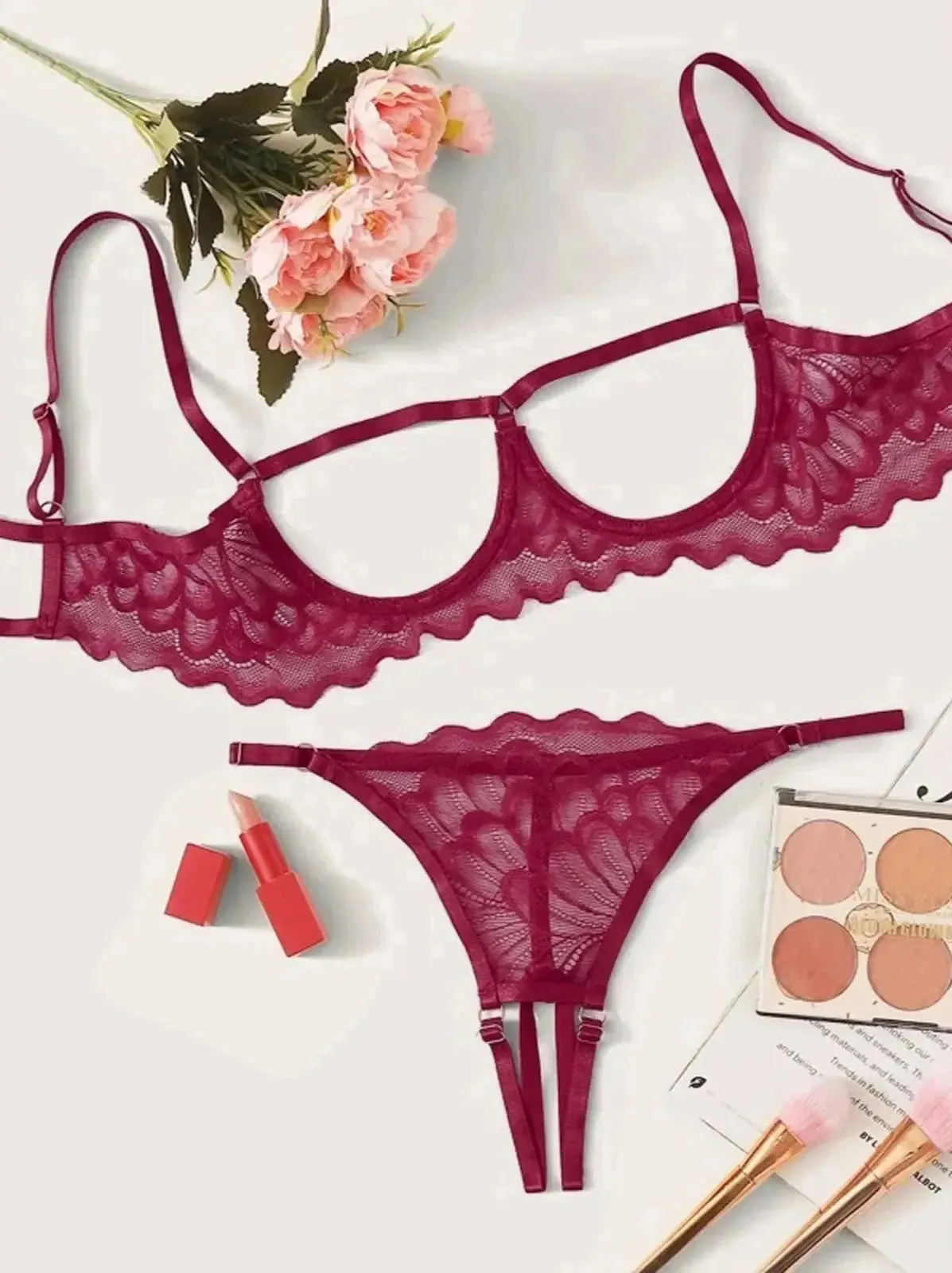 Crotchless Lingerie Open Bra Set