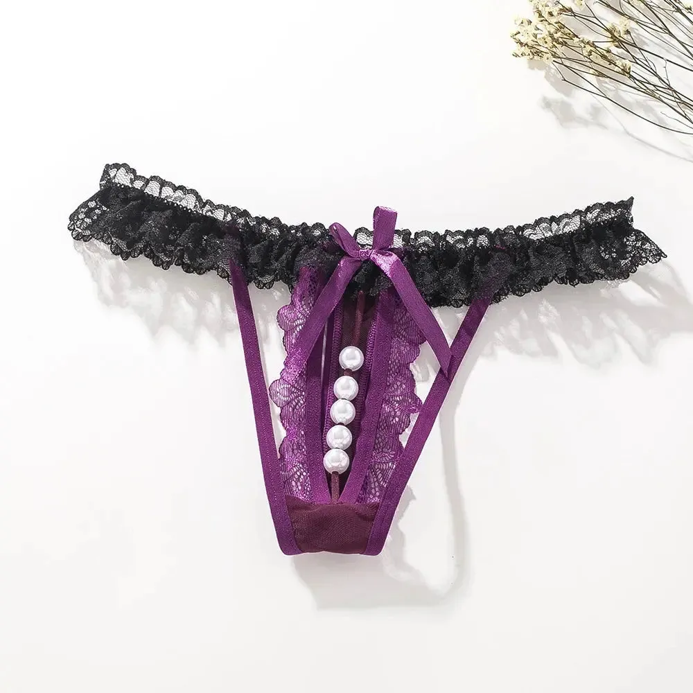 Crotchless Panties Transparent G-string Beads Underwear