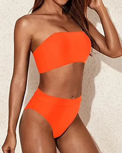 Curvy Showing Bandeau Bikini Women Two Piece Bandeau Swimsuit-Neon Orange
