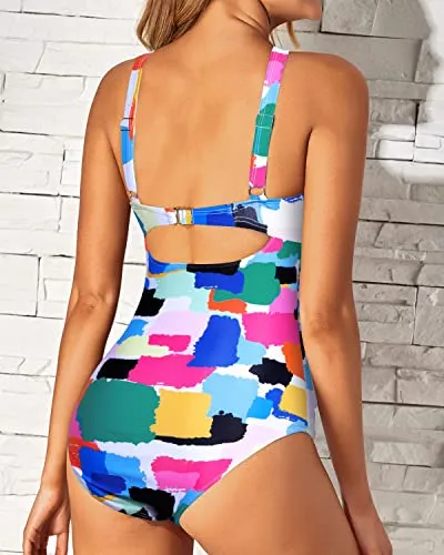 Cute Front Cross Keyhole Women One Piece Swimsuits-Aqua