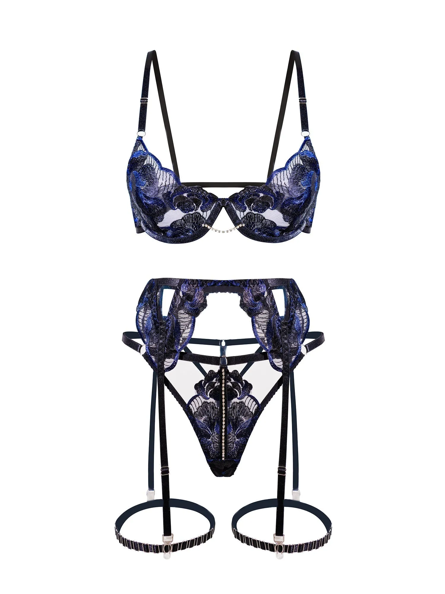 Dahlia Black Embroidered Lingerie Set
