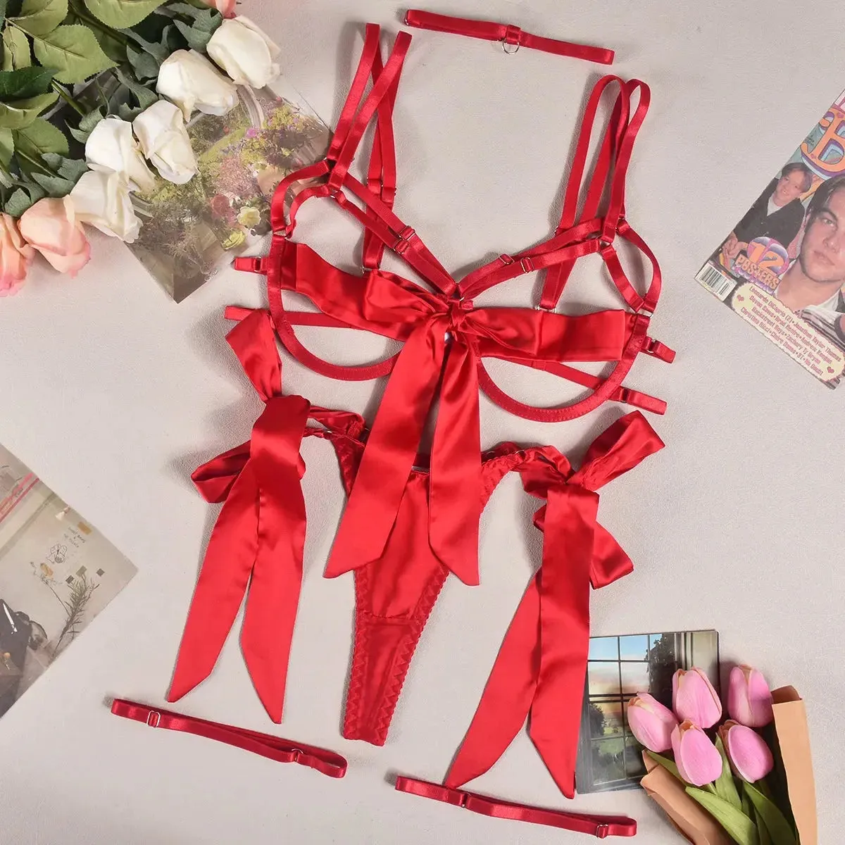 Delicate Bowknot Open Bra Lingerie Set