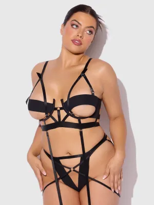 Devon Elastic Strappy Open Cup Bra & Crotchless Panty Set