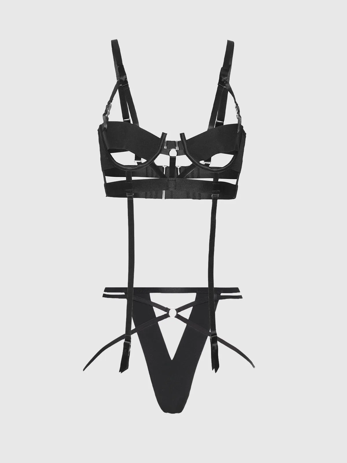 Devon Elastic Strappy Open Cup Bra & Crotchless Panty Set