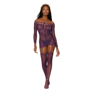Dreamgirl Lingerie Fishnet Scalloped Lace Garter Dress Fishnet Stockings 0446