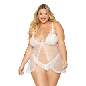Dreamgirl Lingerie Stretch lace and diamond mesh babydoll and G-string set with ruffled elastic trims - 12834X