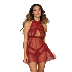 Dreamgirl Lingerie Stretch Lace and Mesh Babydoll Garnet 11503