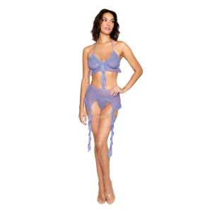 Dreamgirl Mesh Bralette Garter Belt G-String Set 13411 - Lavender Haze