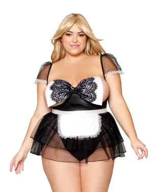 Dreamgirl Plus Size Maid-Themed Open Cup Mesh Babydoll Bedroom Costume