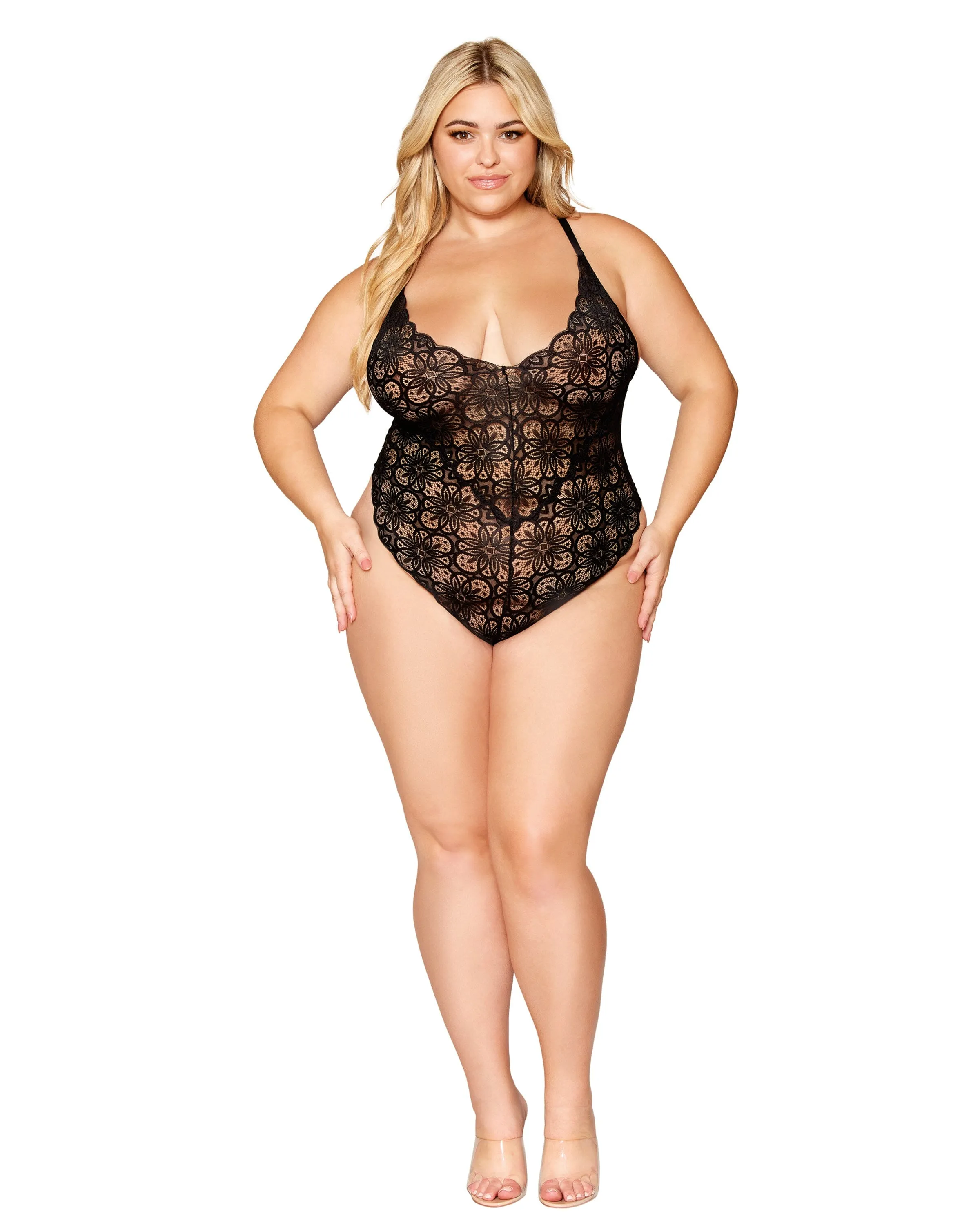 Dreamgirl Plus Size Mosaic Lace Teddy & Sheer Skirt