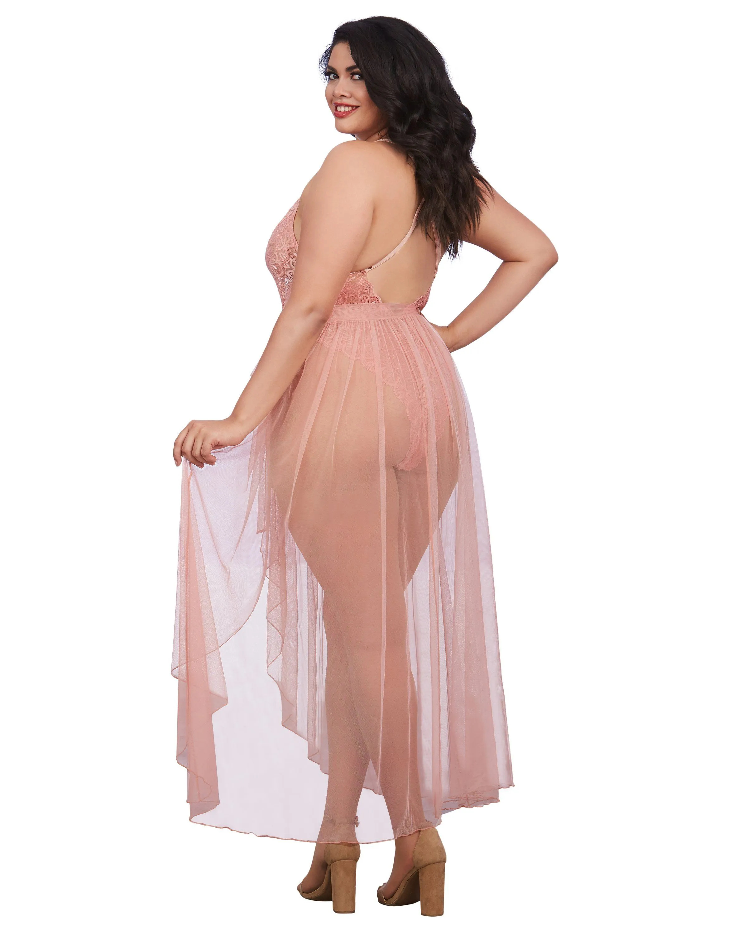 Dreamgirl Plus Size Mosaic Lace Teddy & Sheer Skirt