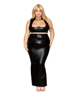 Dreamgirl Plus Size Stretch Faux-Leather and Eyelash Lace Bra and Garter Panty Set