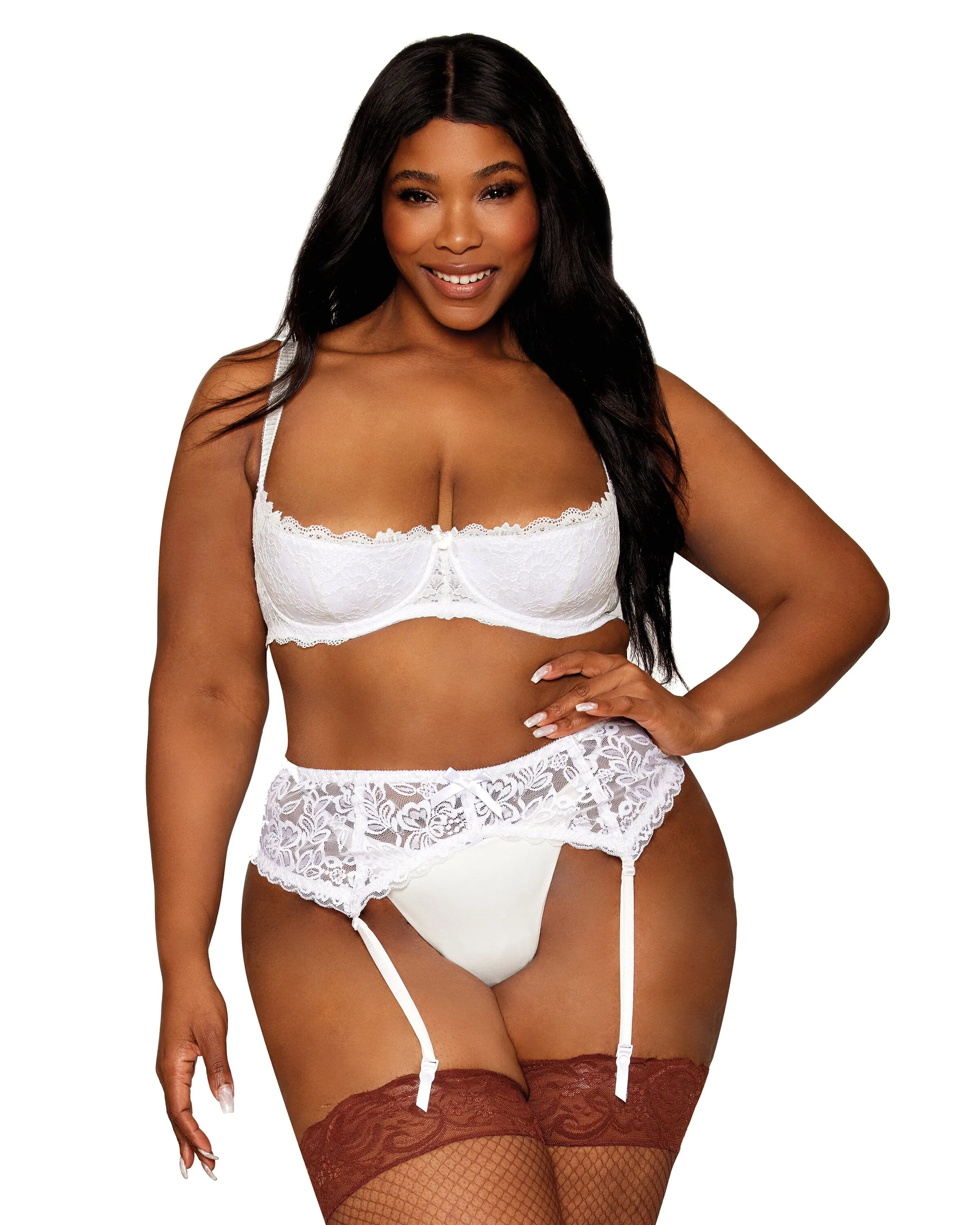 Dreamgirl Plus Size Stretch Lace Open Cup Underwire Shelf Bra