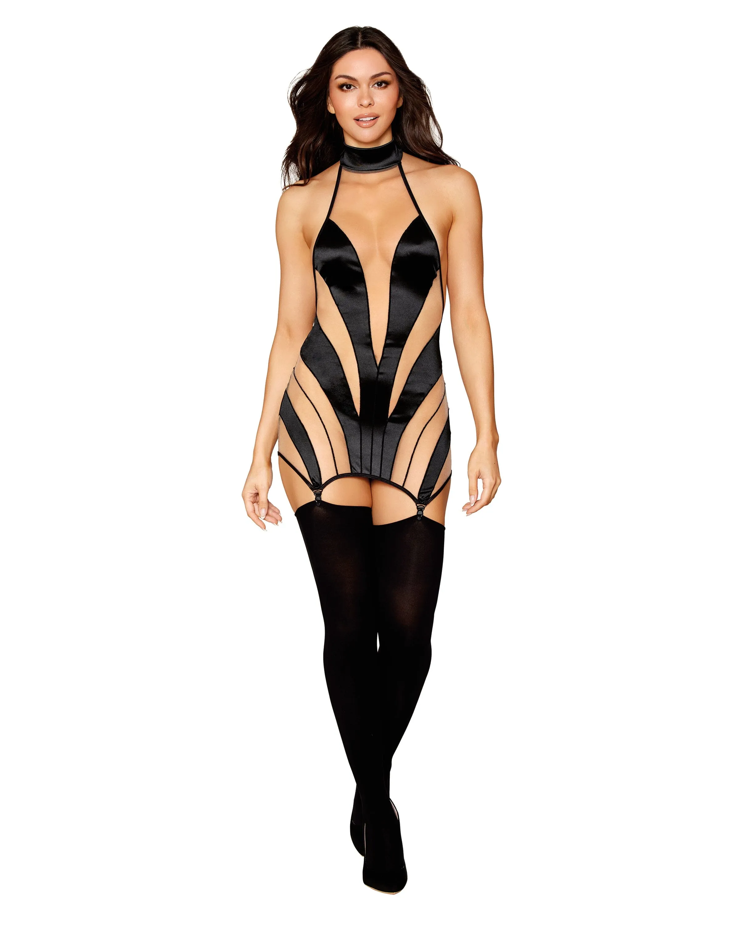 Dreamgirl Sheer Panel Garter Slip