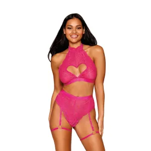 Dreamgirl Stretch Lace Bralette and Garter Panty Set Peony - 13096