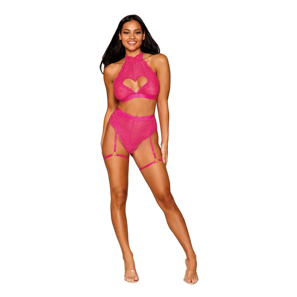 Dreamgirl Stretch Lace Bralette and Garter Panty Set Peony - 13096
