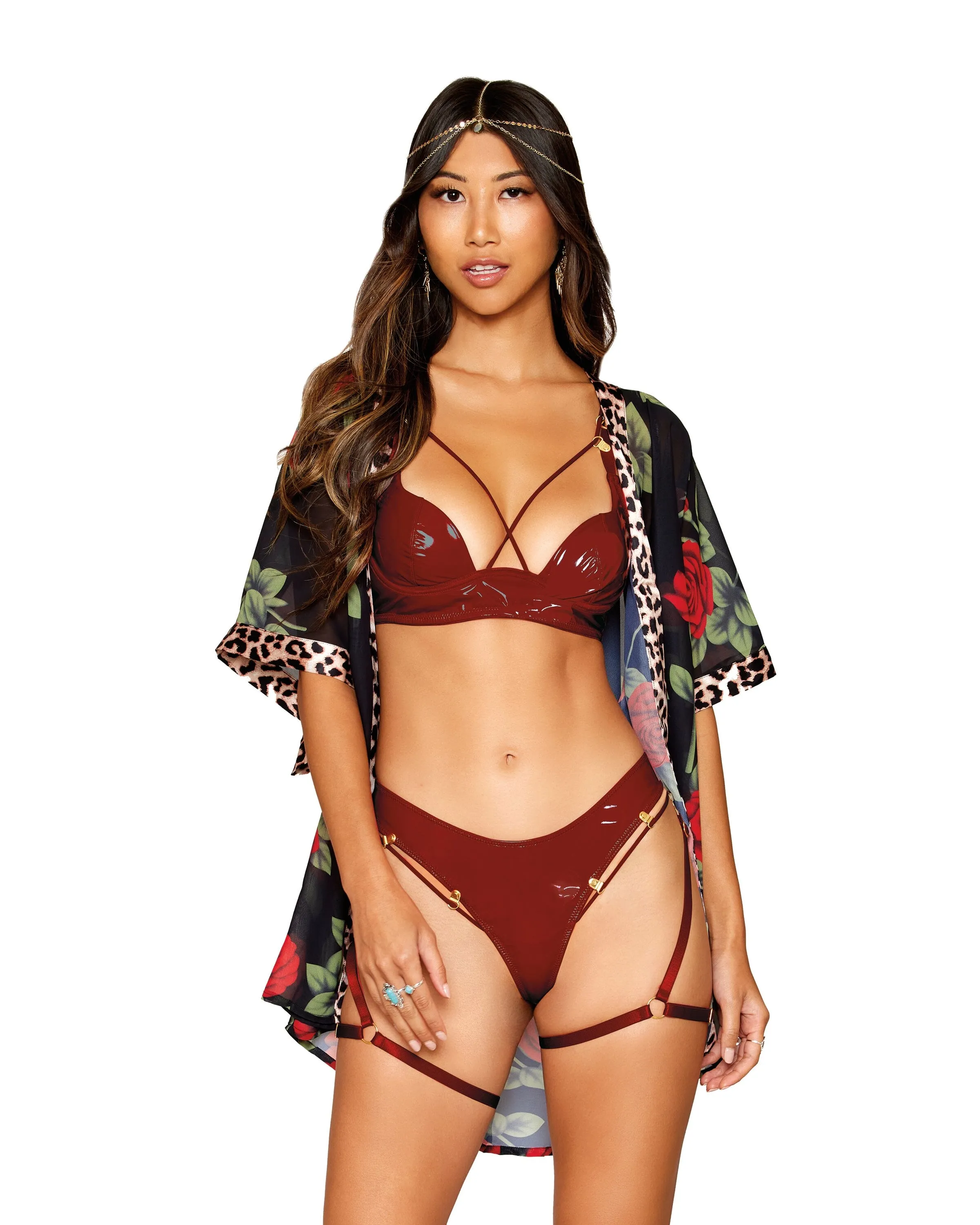 Dreamgirl Vinyl Push-Up Bra and Garter Thong Set