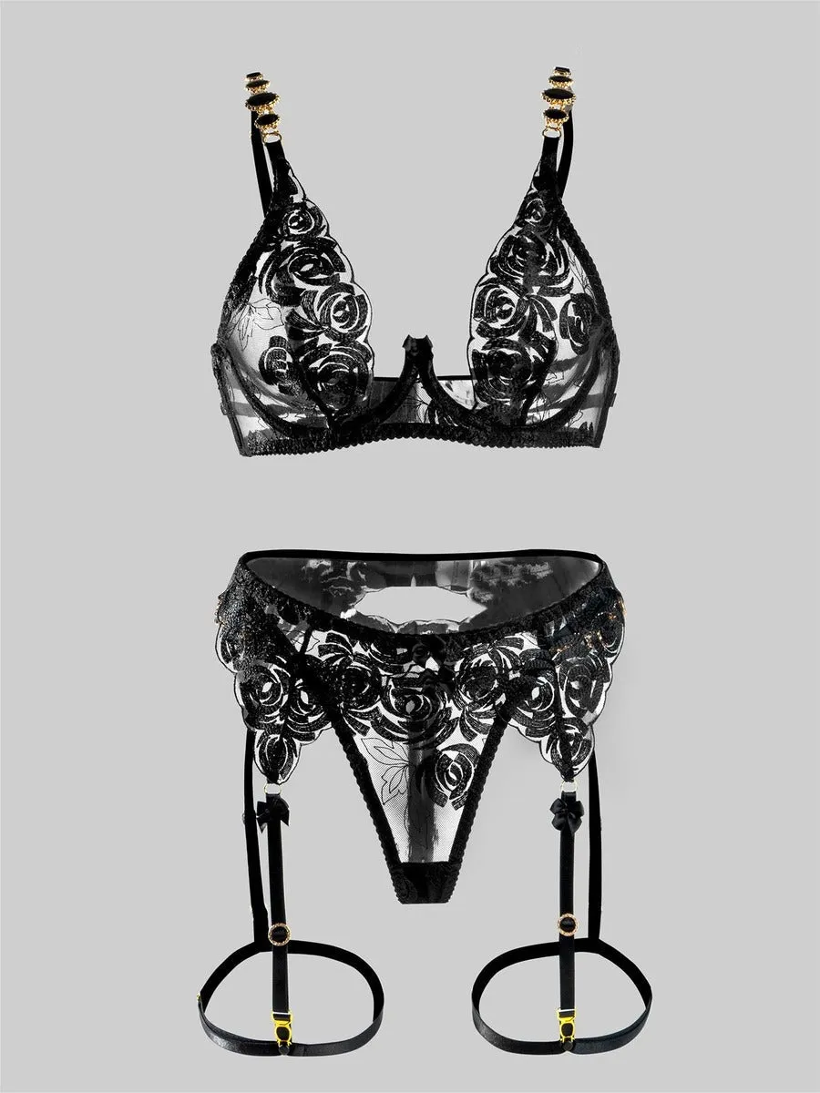Emmeline Jewel Lingerie Set In Black