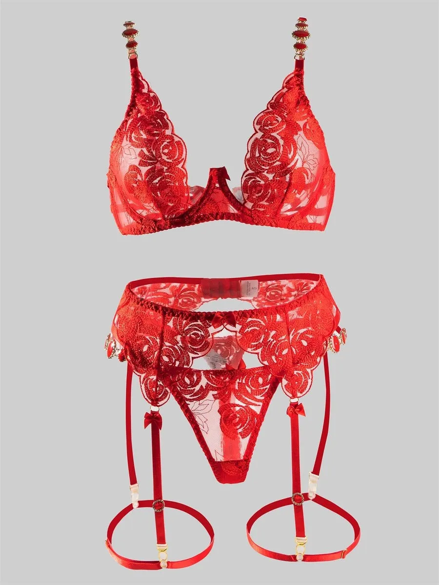 Emmeline Jewel Lingerie Set In Red