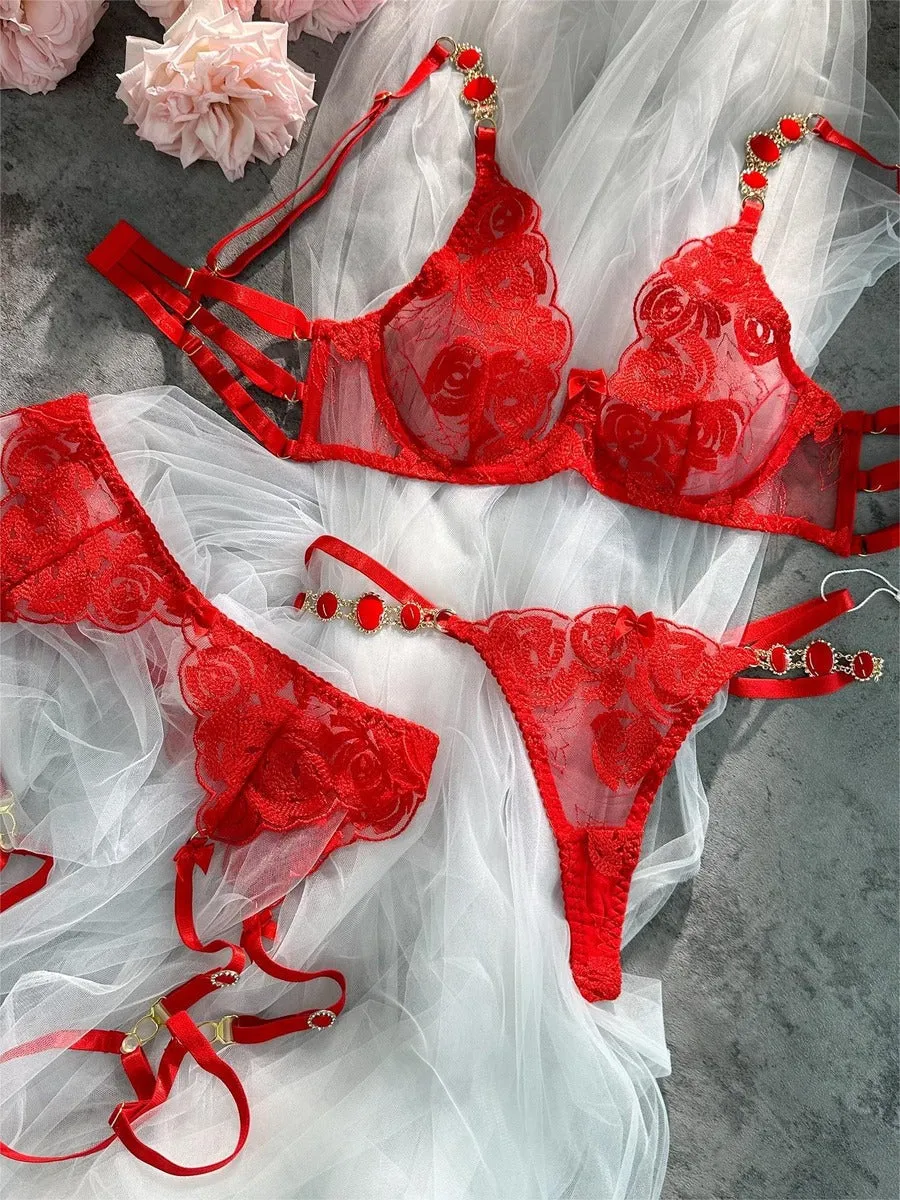 Emmeline Jewel Lingerie Set In Red