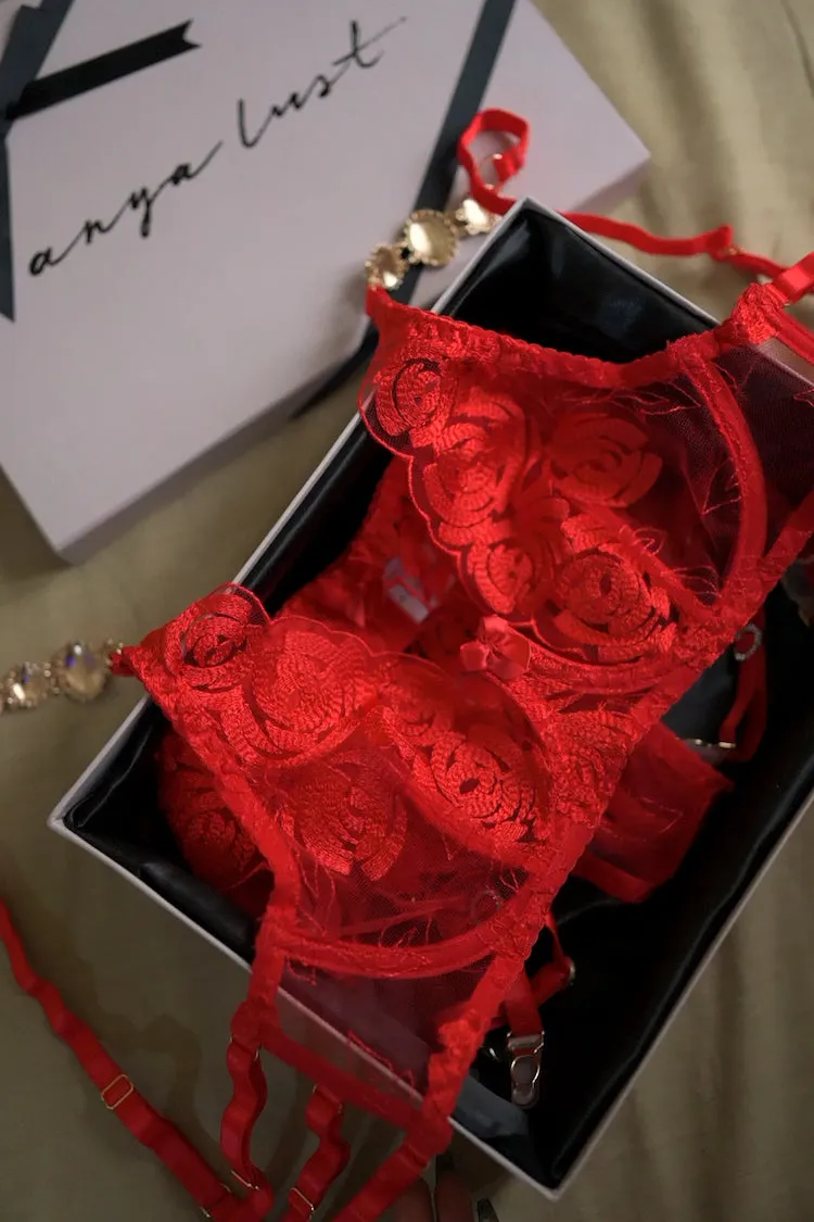 Emmeline Jewel Lingerie Set In Red
