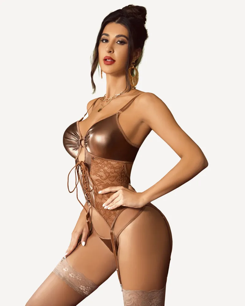 Faux Leather Corset With Garter Belt