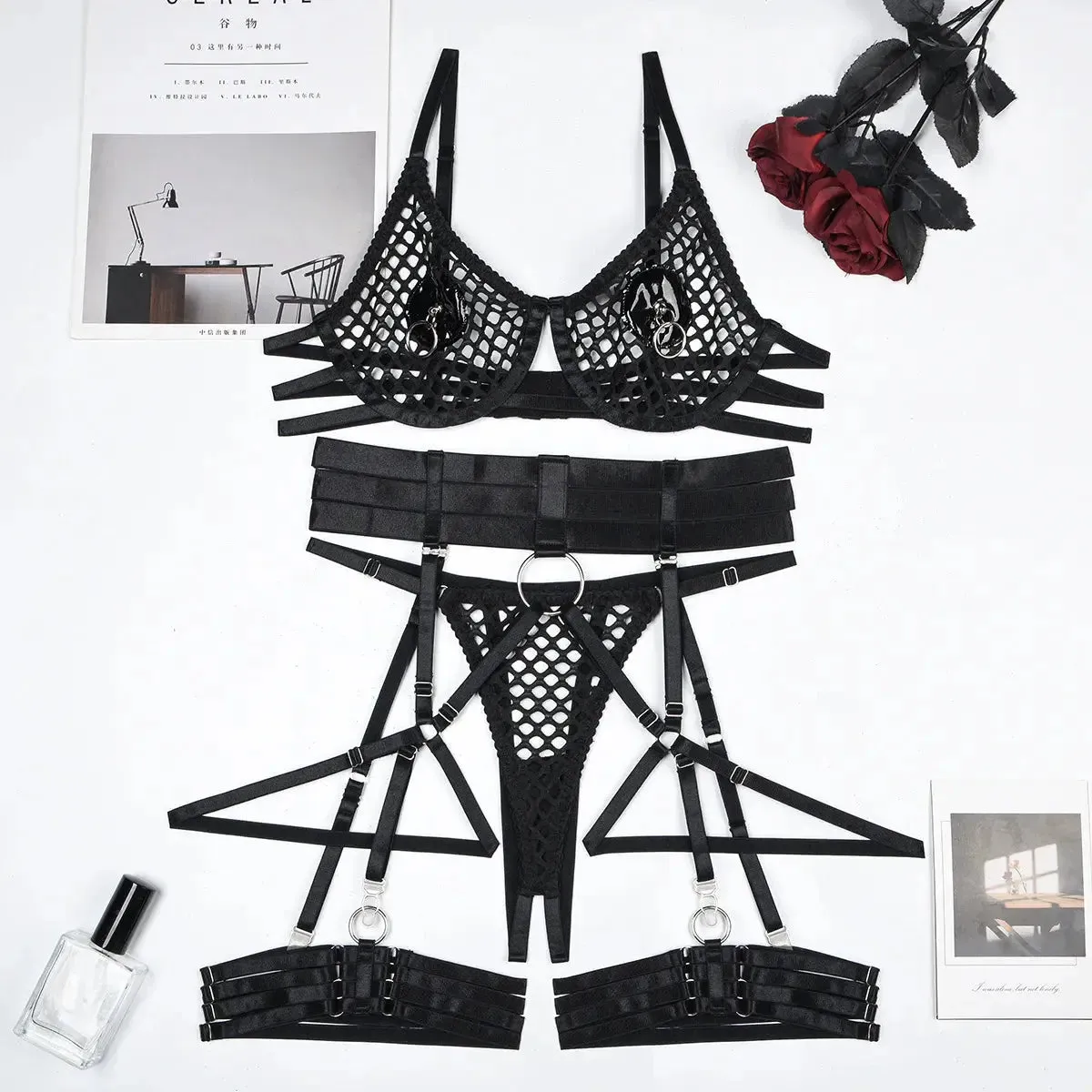 Fish Net Lingerie Garter Set