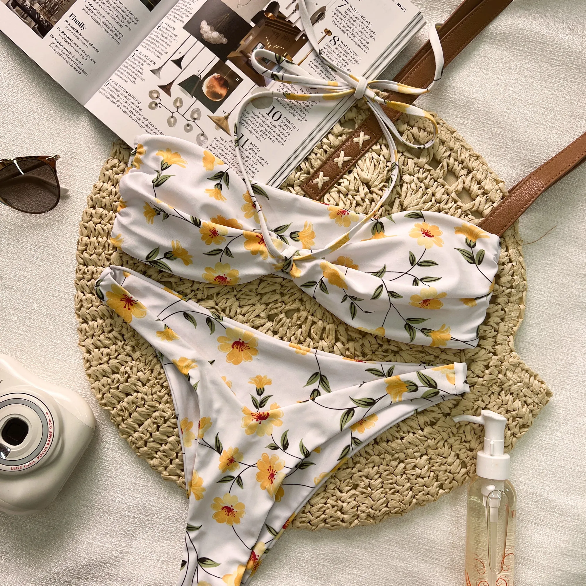 Floral Halter White Bikini Set