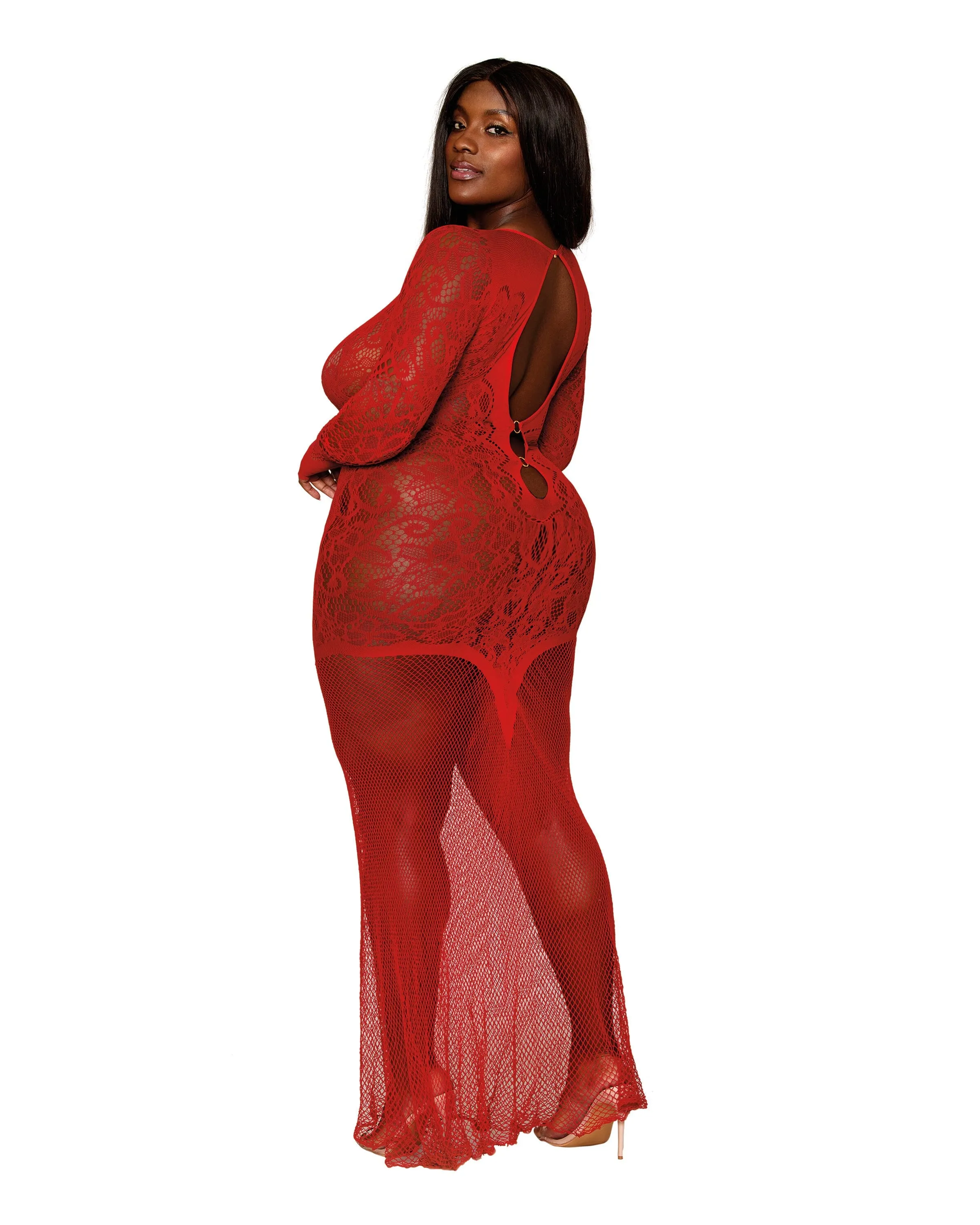 Floral Lace Pattern Bodystocking Gown